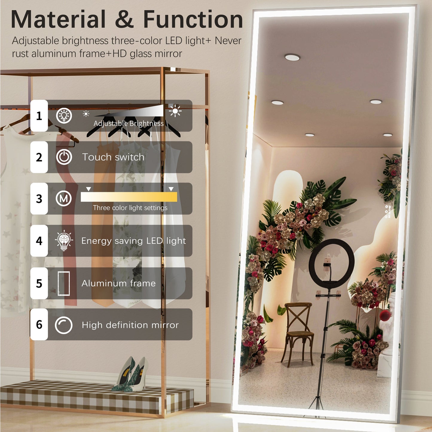 72x32 Inch LED Bathroom Mirror with 3 Color Modes