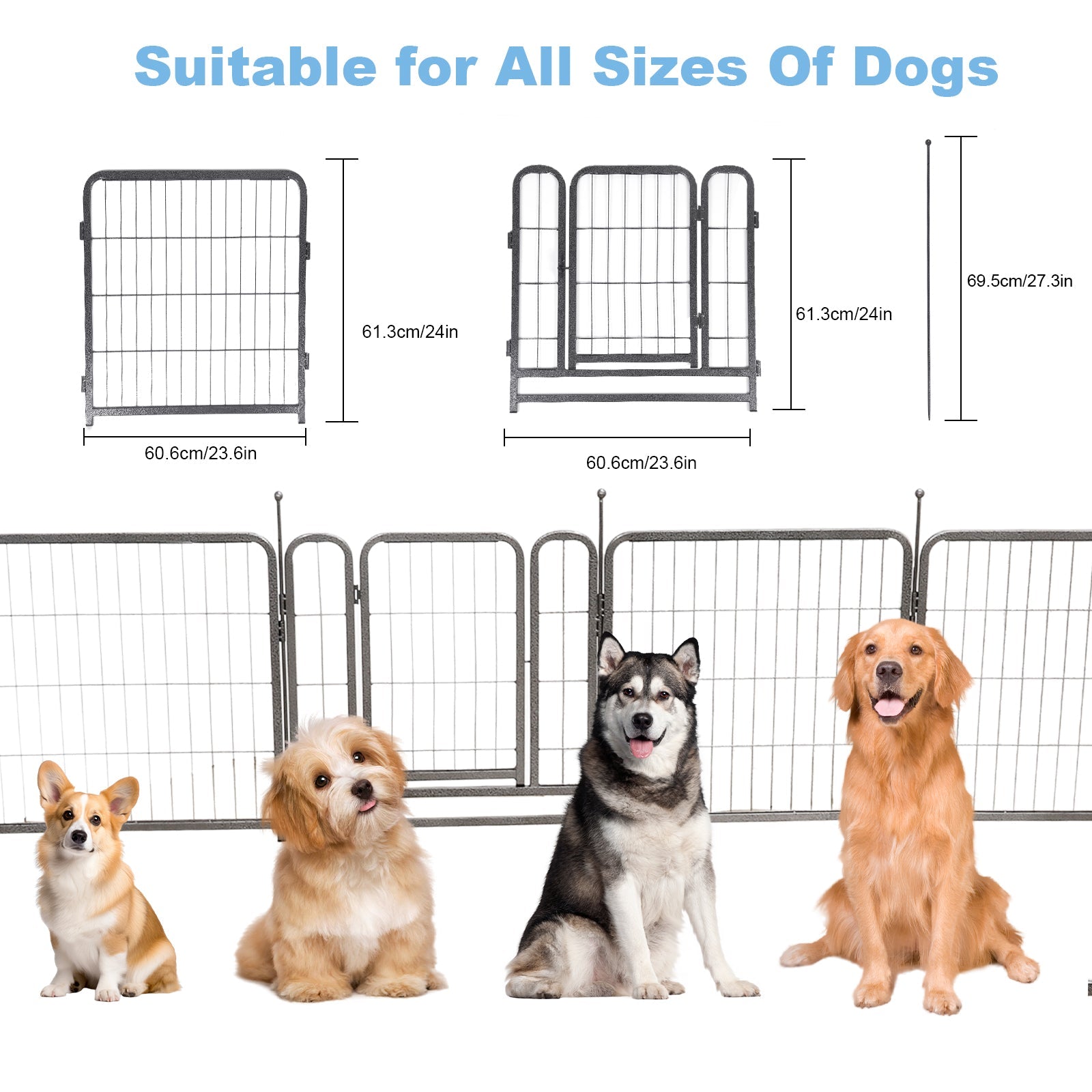 16 Panels Dog Playpen for outdoor,yard,camping,24"Height dog fence with 2 doors. - Korvel