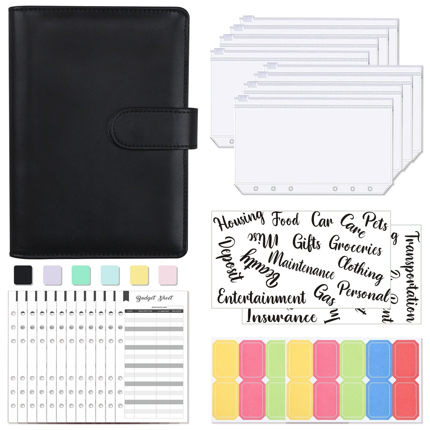 Carnet de budget à anneaux A6 - Cuir PU Macaron