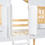 Twin over Twin House Bunk Bed with Roof , Window, Window Box, Door , with Safety Guardrails and Ladder, Natural/White - Korvel
