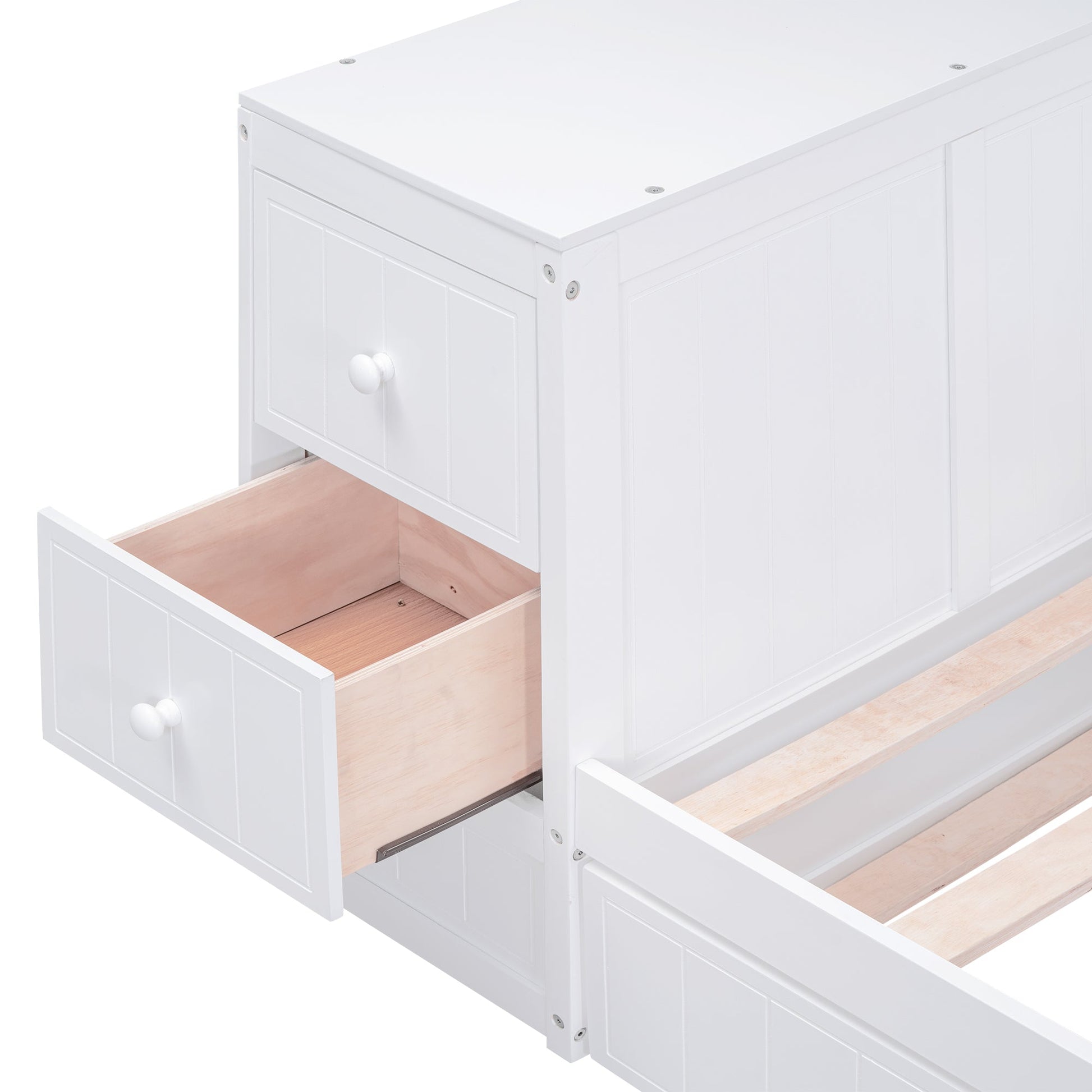 Twin Size Daybed with Storage Arms  Trundle and Charging Station White - Korvel