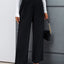 Autumn women's solid color with buckle high waisted straight leg pants - Korvel