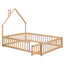 Full House-Shaped Headboard Floor Bed with Fence - Natural
