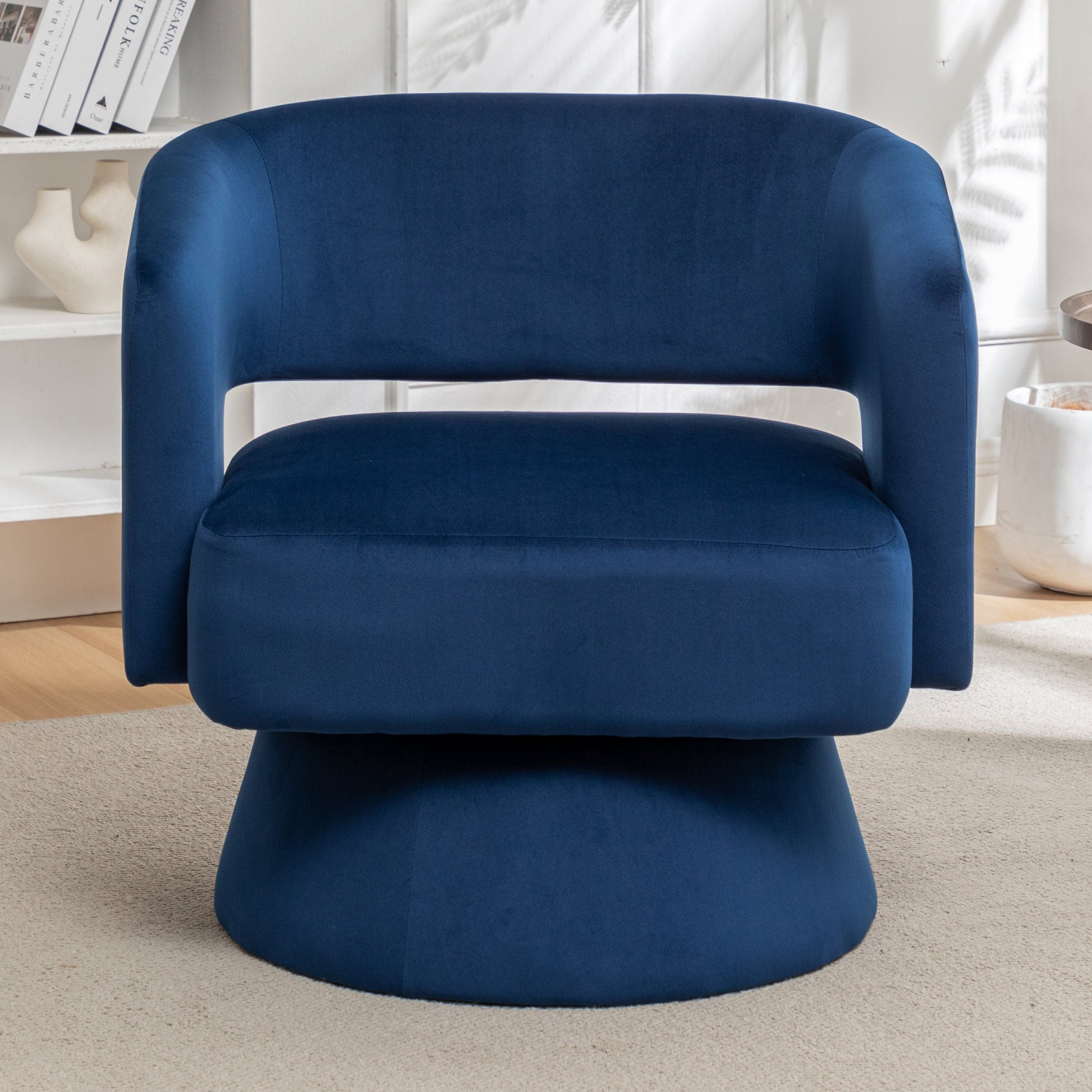 Swivel Barrel Chair, Velvet Accent Armchair 360 Degree Swivel Club Chair for Living Room Bedroom Reception Room - Korvel