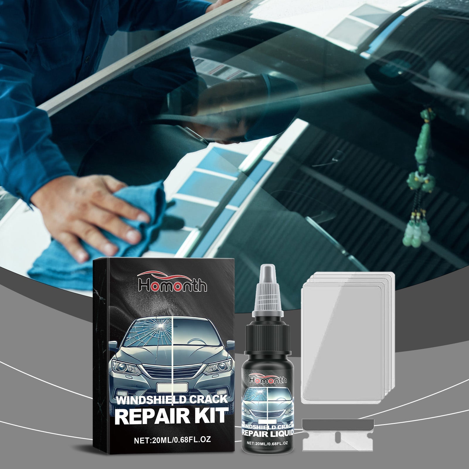 Windshield Nano Repair Solution Set Automotive Glass Crack Repair Clear Vision Adhesive Solution - Korvel