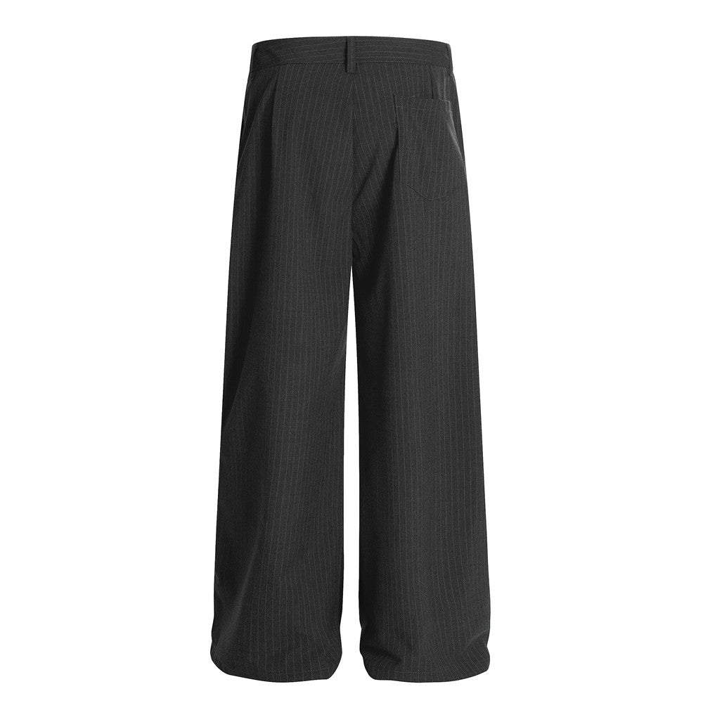 Vertical Striped Casual Trousers Men's Dress Pants Fashion Design Pleated Draped Cool Loose Straight Wide-Leg Long Pants - Korvel