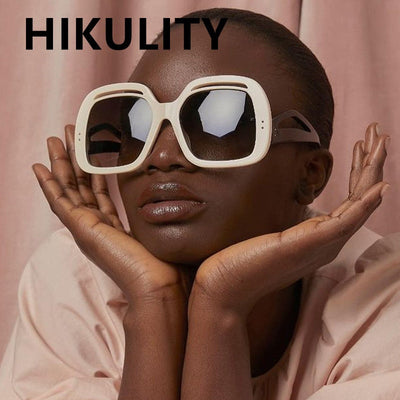 Vintage Oversized Square Rivet Sunglasses For Women New Fashion Brand Hollow Bend Leg Sun Glasses Female Elegant Beige Eyewear - Korvel