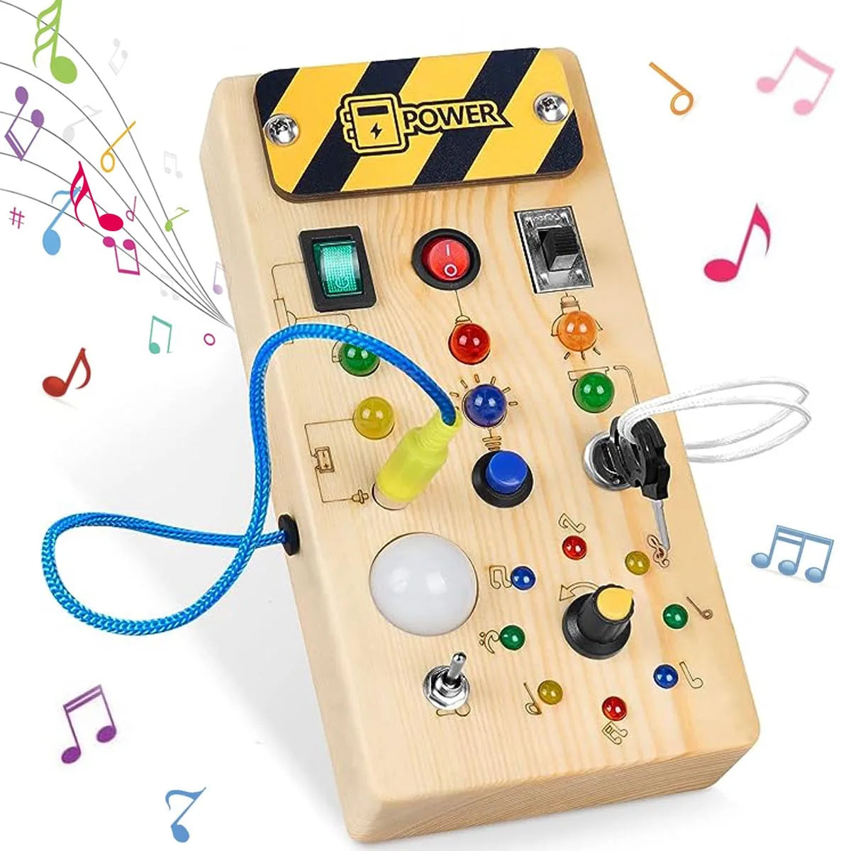 Montessori Busy Board Sensory Toys Wooden with LED Light Switch Control Board Travel Activities Kids Games for 2-4 Years Old - Korvel