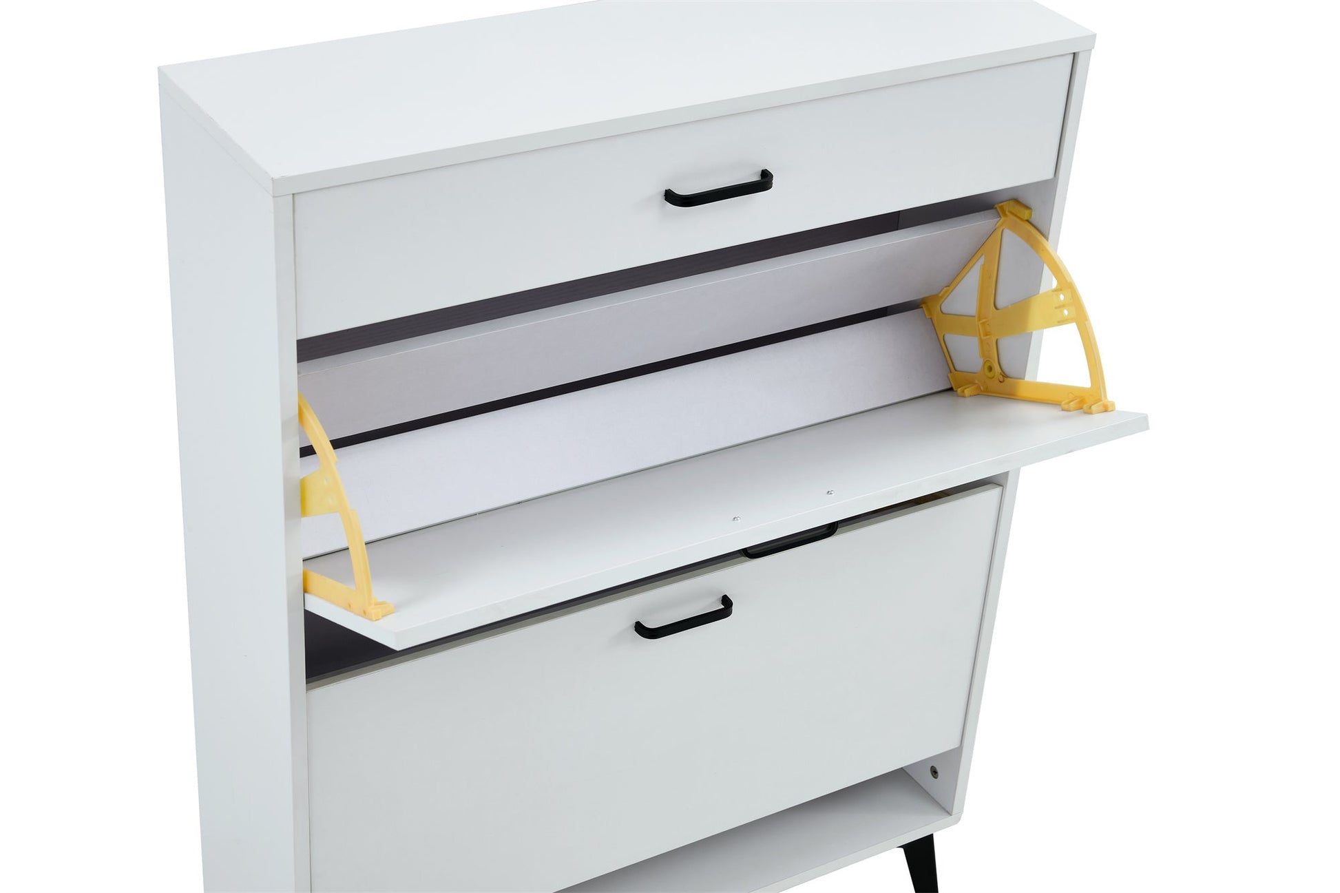 Shoe Cabinet , Shoe storage shelves, metal leg, White - Korvel