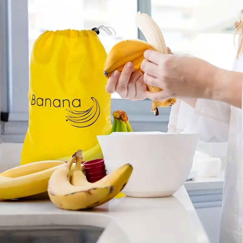 Insulated bag for keeping fresh: reusable storage organizer for bananas, lettuce and vegetables (drawstring closure) - Korvel
