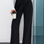Autumn women's solid color with buckle high waisted straight leg pants - Korvel