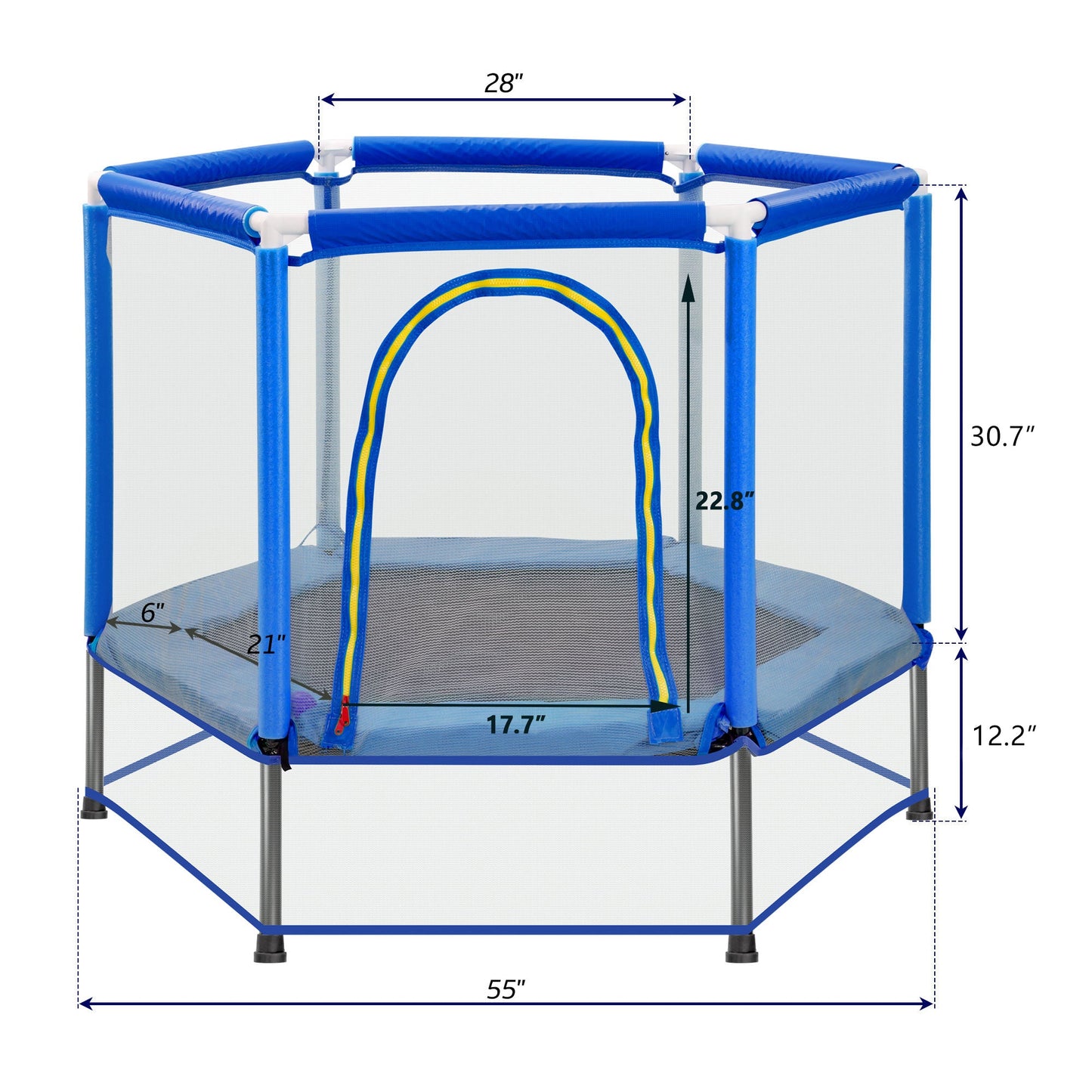 55'' Toddlers Trampoline with Safety Enclosure Net and Balls, Indoor Outdoor Mini Trampoline for Kids - Korvel