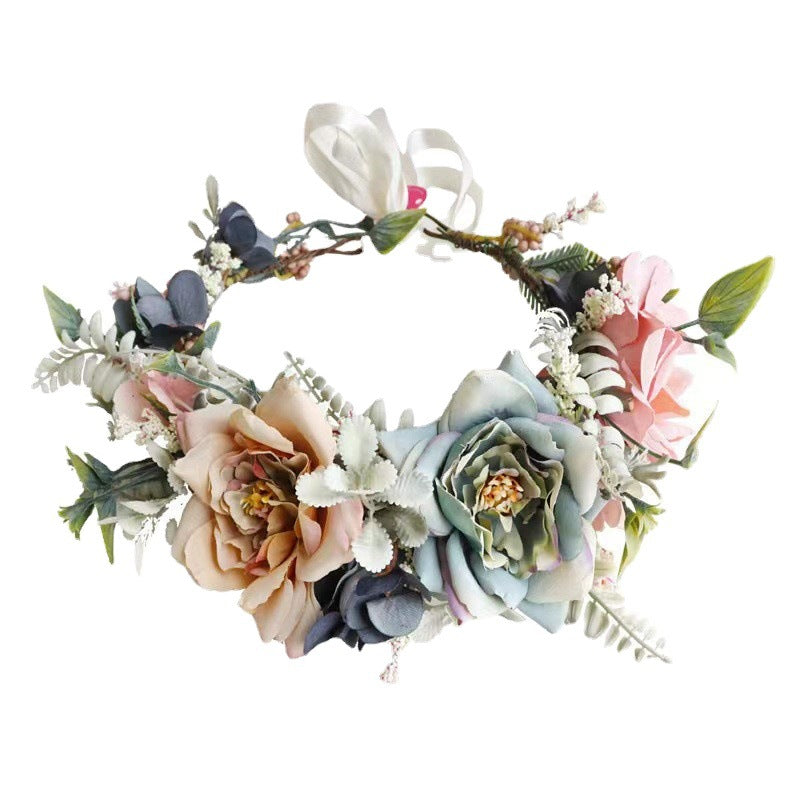 Korean garland headdress fresh big Peony corolla walk show dance headdress holiday pastoral props hair band - Korvel