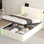 Full Size Upholstered Bed with LED Lights,Hydraulic Storage System and USB Charging Station,White - Korvel