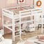 Twin Loft Wood Bed with Under-bed, Built-in Desk, a Storage Cabinet of 2 Drawers, Guardrails, Ladder,White - Korvel