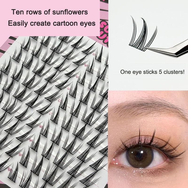 Large-capacity self-grafting eyelashes cartoon pure desire simulation natural single cluster butterfly girl 10 rows of sunflower - Korvel