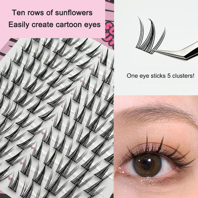 Large-capacity self-grafting eyelashes cartoon pure desire simulation natural single cluster butterfly girl 10 rows of sunflower - Korvel