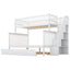 Elegant Twin over Full Bunk Bed with Trundle and Staircase - White