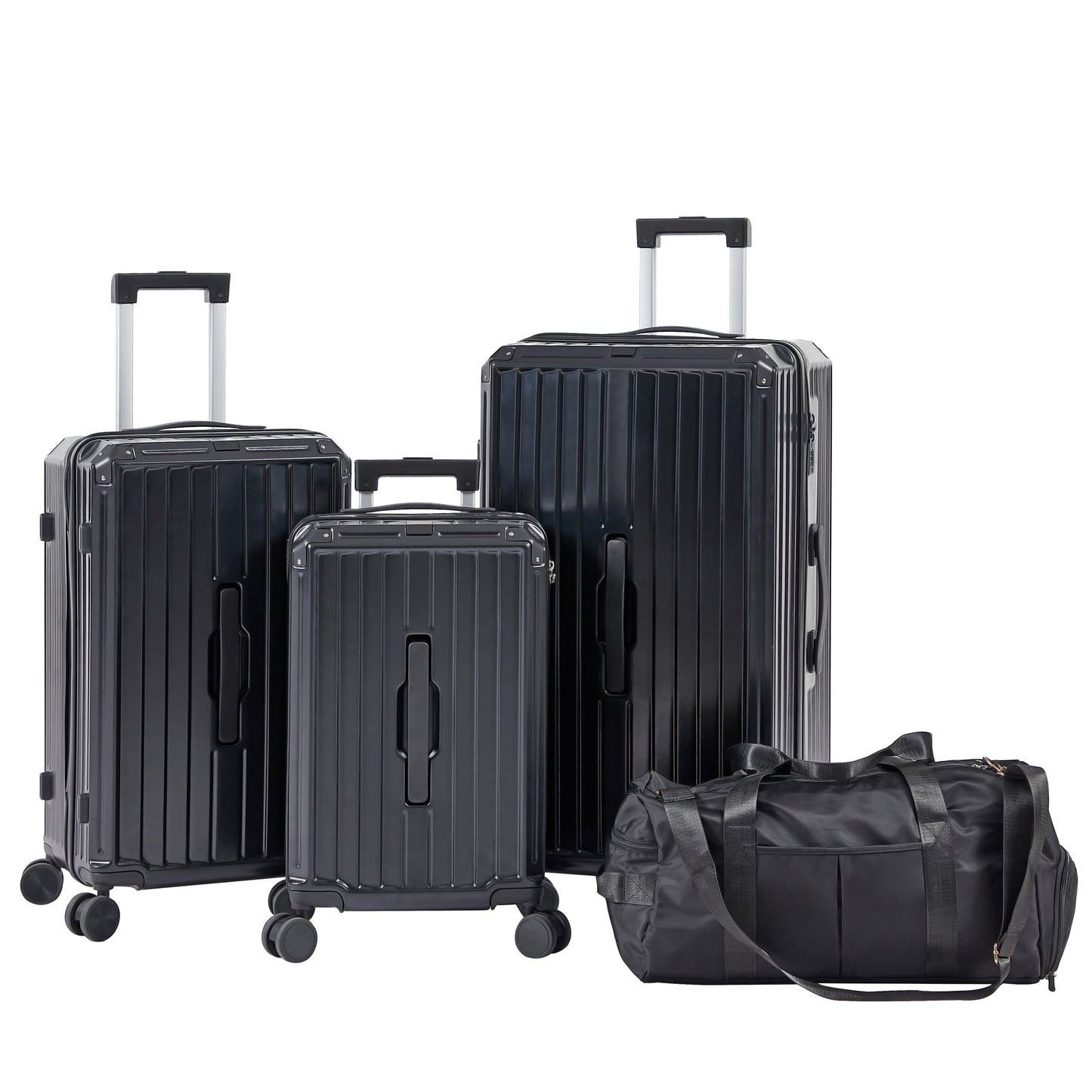 Luggage Set 4 pcs (20"/24"/29"/Travel Bag), PC+ABS Durable Lightweight Luggage with Collapsible Cup Holder TSA Lock, Black - Korvel
