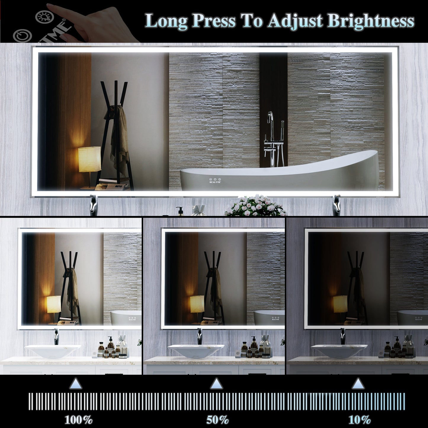 72x32 Inch LED Bathroom Mirror with 3 Color Modes