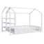 Full Size Wood House Bed with Fence and Detachable Storage Shelves, White - Korvel