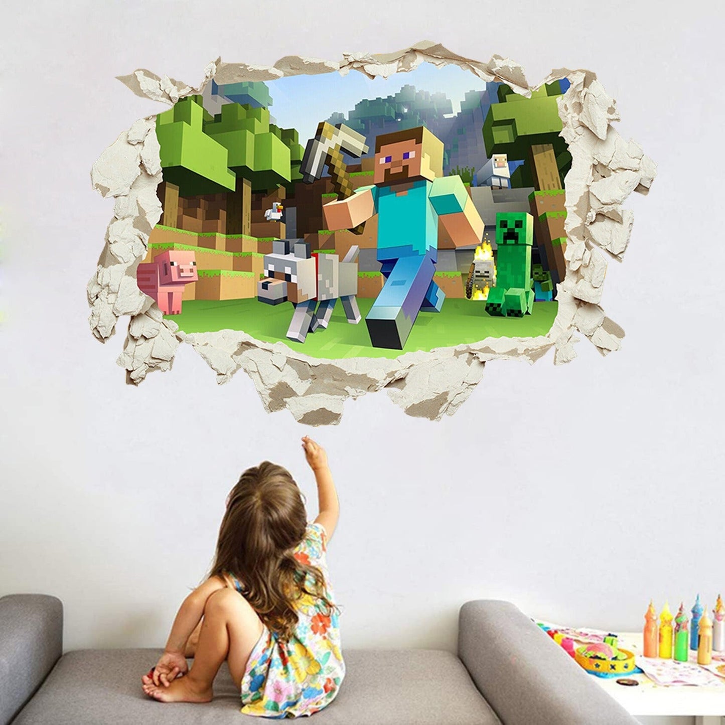 Minecraft run away My World Wall Stickers Living Room Children's Room Removable Decorative PVC Stickers - Korvel