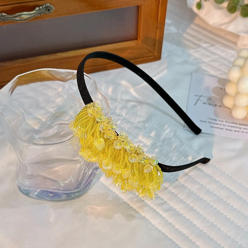 Handmade rice bead tassel flower side hair hoop for women - Korvel