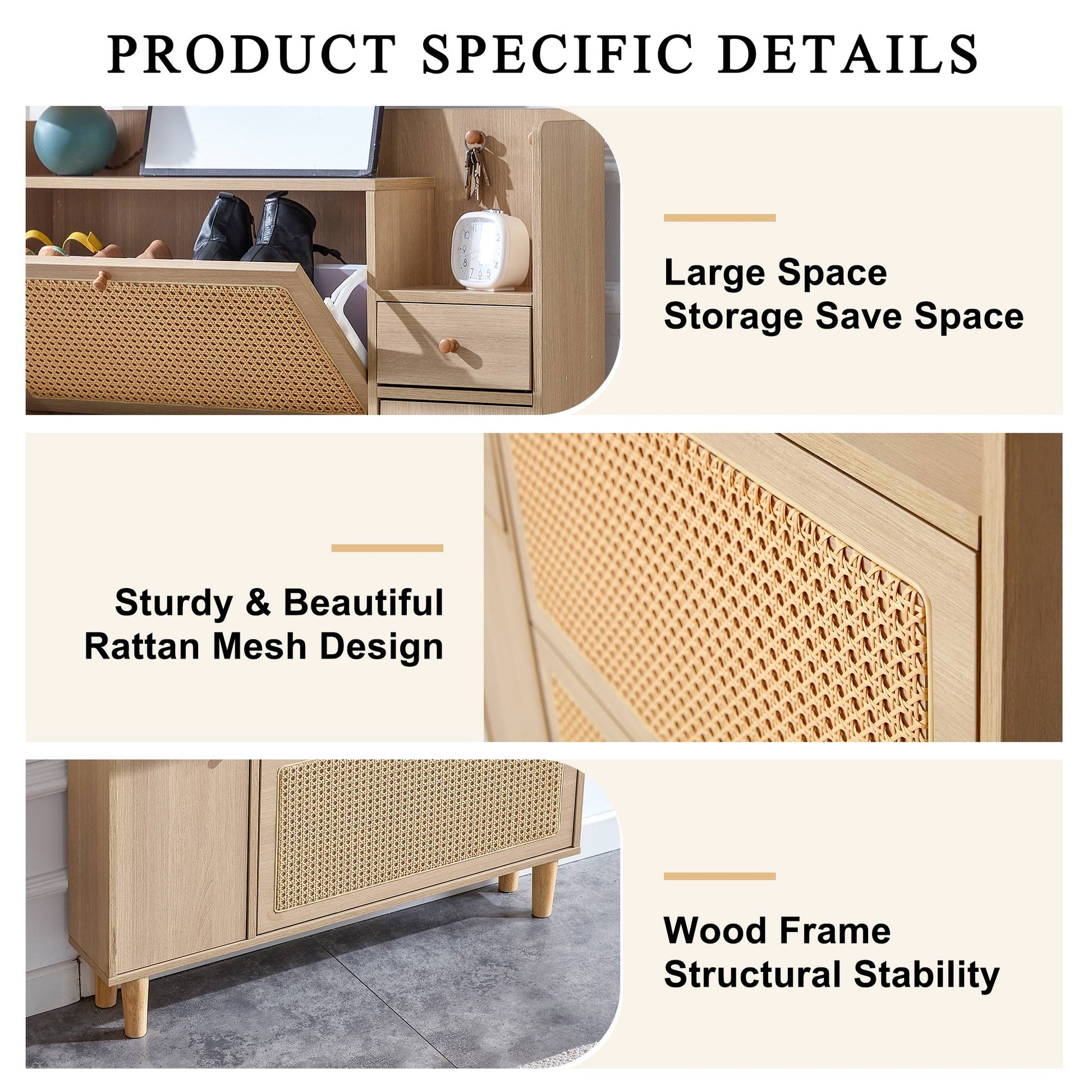 Modern minimalist storage cabinet MDF bed top cabinet Japanese rattan shoe cabinet, small home furniture - Korvel