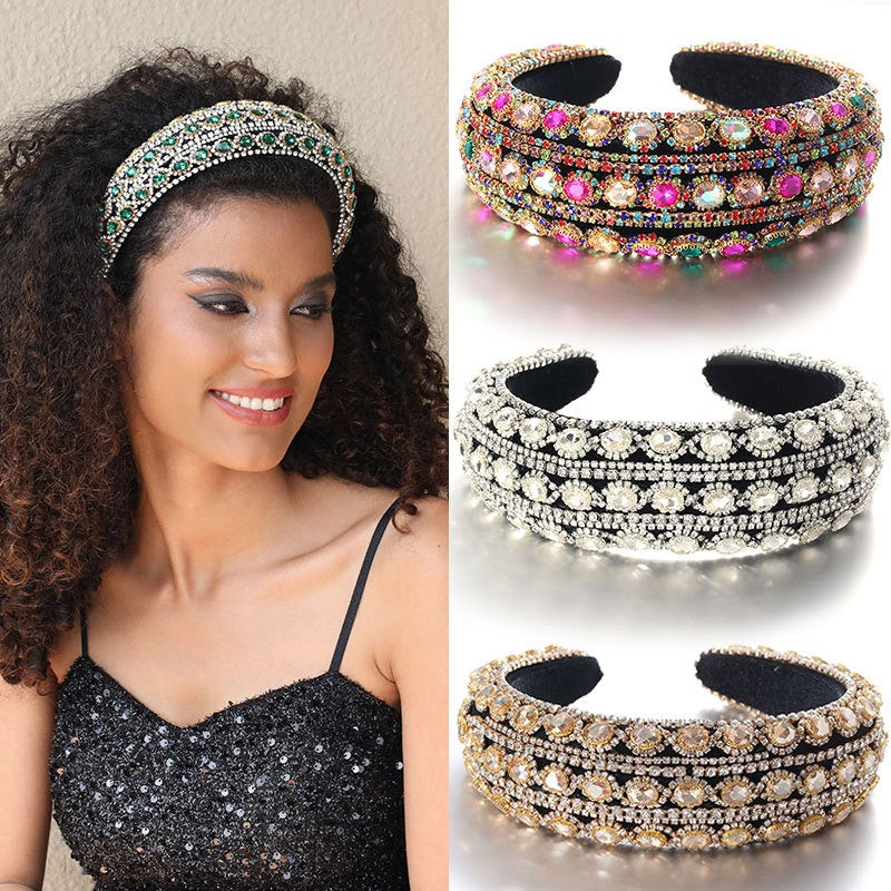Heavy craftsmanship Baroque crystal headband with retro glass inlaid diamond hair accessories - Korvel