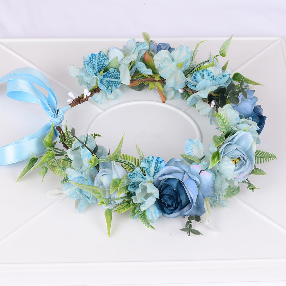 Mori series dried flower wreath bridal headdress crown hairdress wedding accessories Beach Resort studio props - Korvel