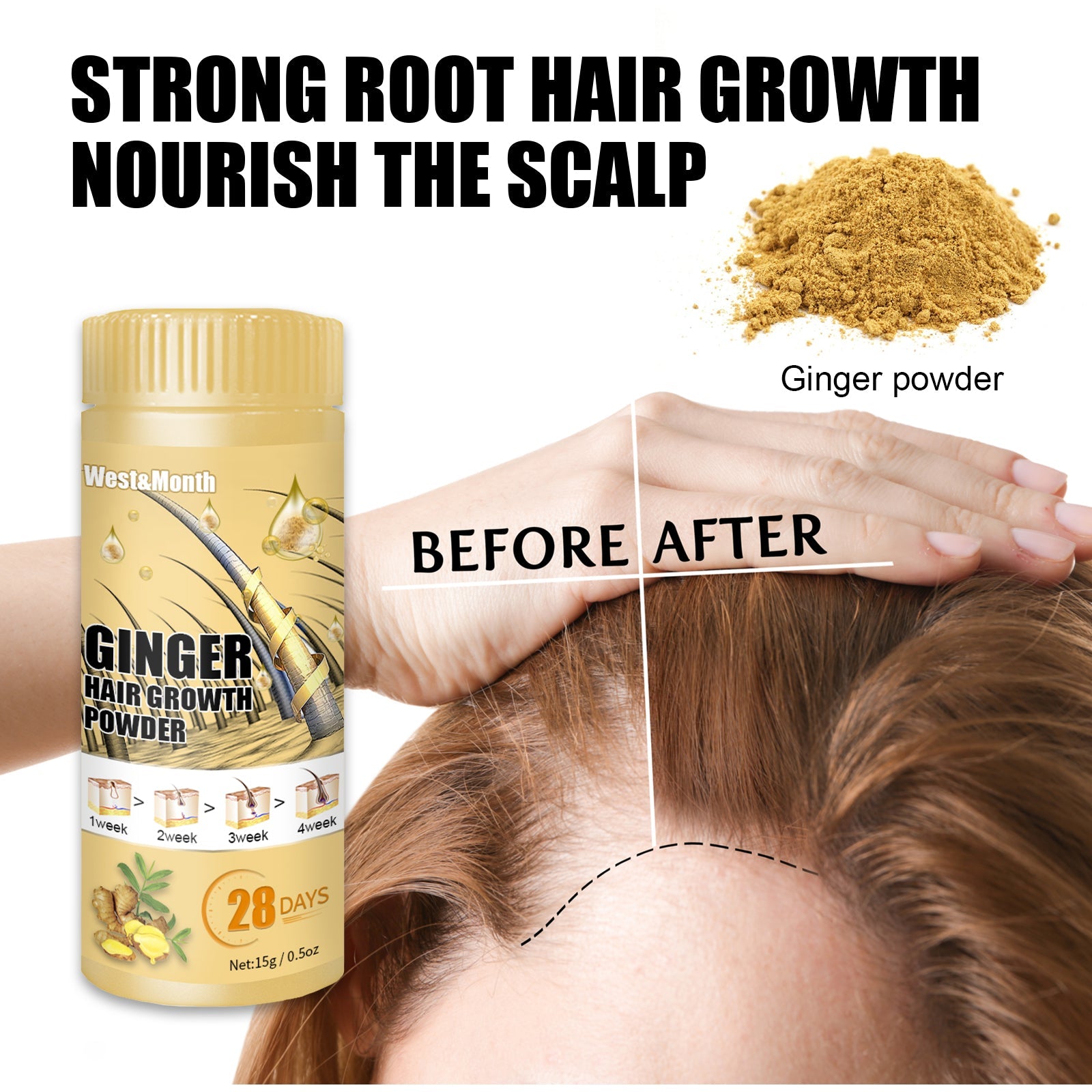 Ginger Powder, Hair Root Treatment Moisturizes and thickens hair, Strengthens and prevents hair loss - Korvel