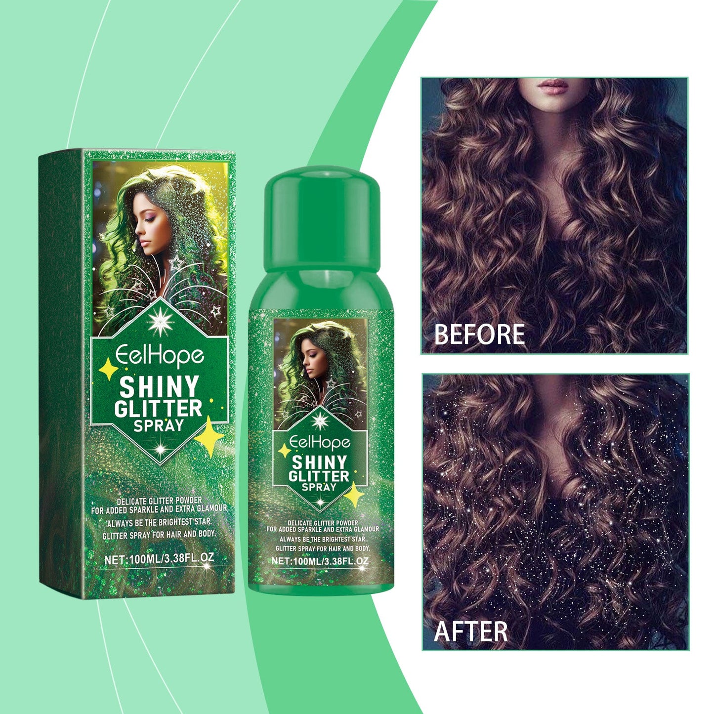 Color Brightening Glitter Spray, Party Hair Body Spray Shimmer Highlight Brightening Glitter Spray - Korvel
