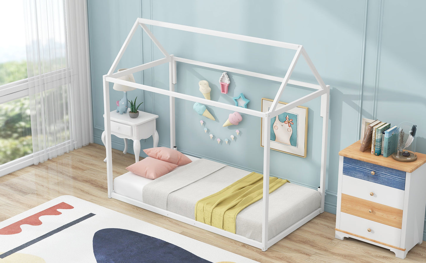 Metal House Shape Platform Bed - Twin