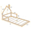 Natural Twin Size Wood Floor Bed with House Headboard