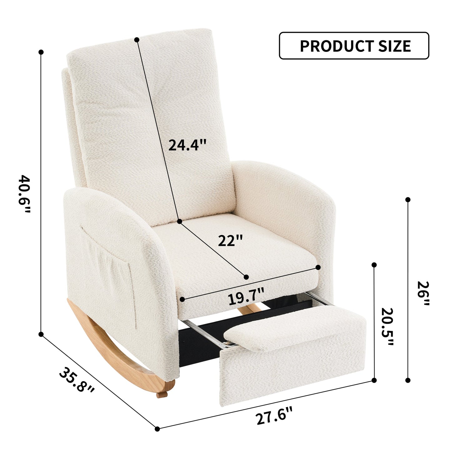 Accent Rocking  Chair with Footrest High Back Rubber Wood Rocking Legs Bedroom Living Space - Korvel