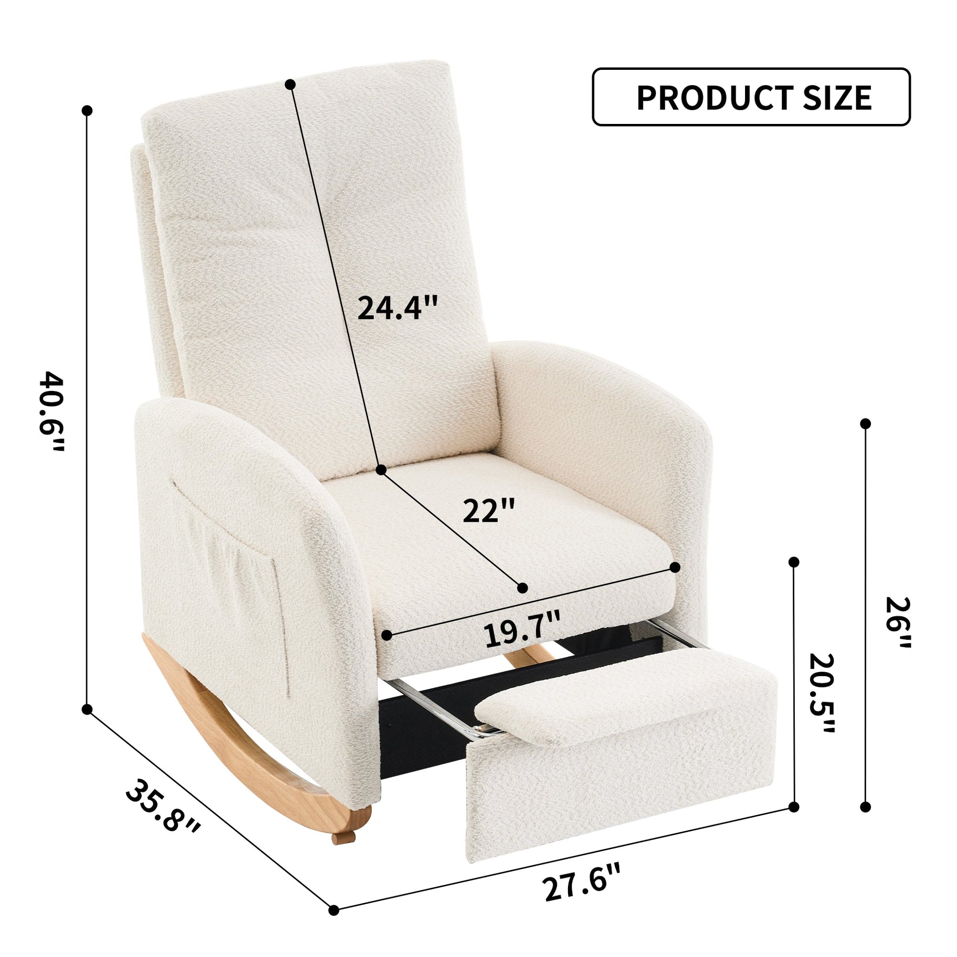 Accent Rocking  Chair with Footrest High Back Rubber Wood Rocking Legs Bedroom Living Space - Korvel