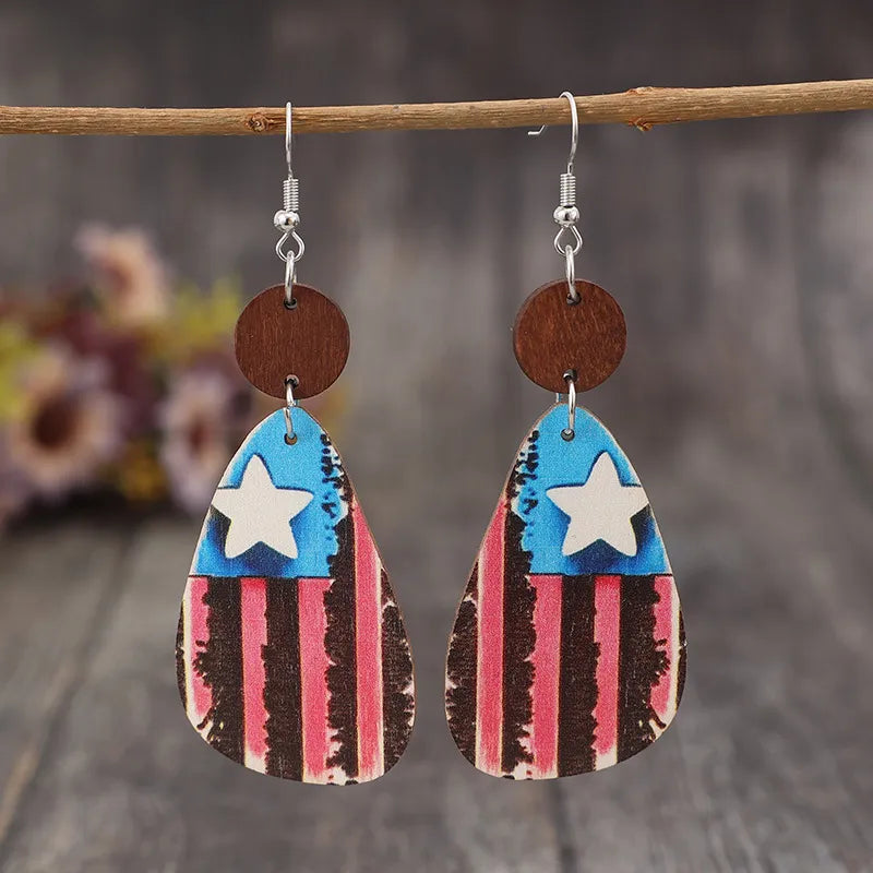 Star & Stripes Wooden Dangle Earrings - Korvel