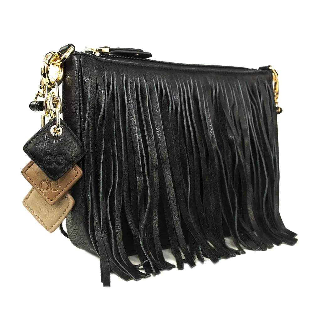Sac en cuir à franges Willow - Noir minuit