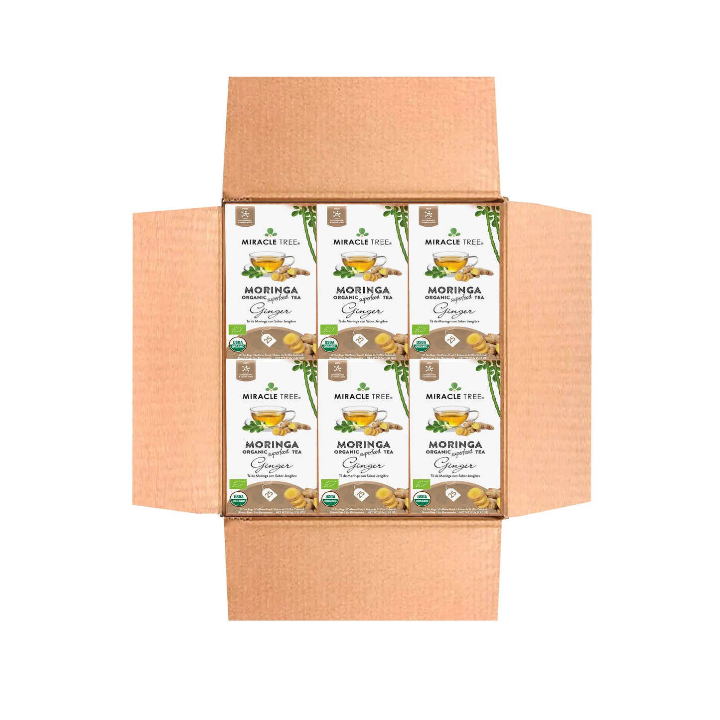 Thé Moringa Bio avec Gingembre - 25 Sachets de Thé Emballés