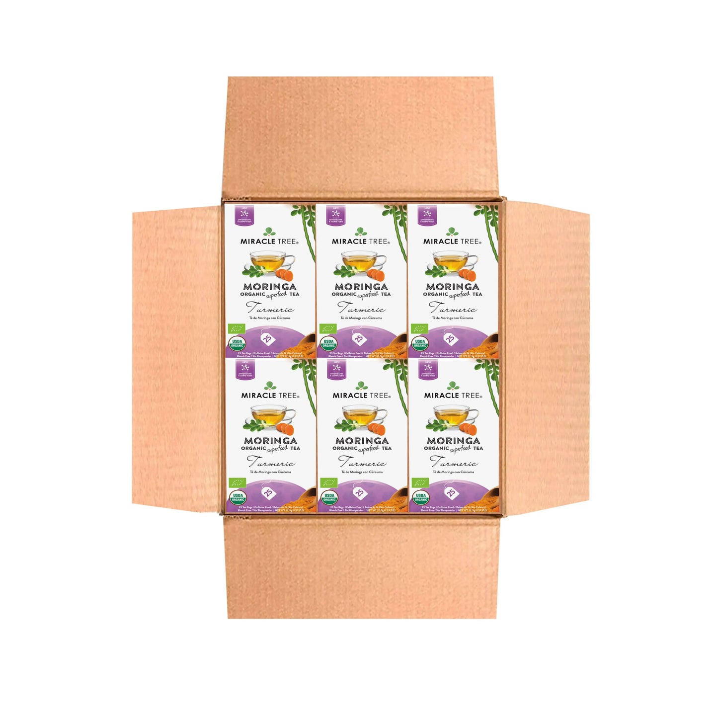 Thé biologique de Moringa et Curcuma - 25 sachets de thé emballés