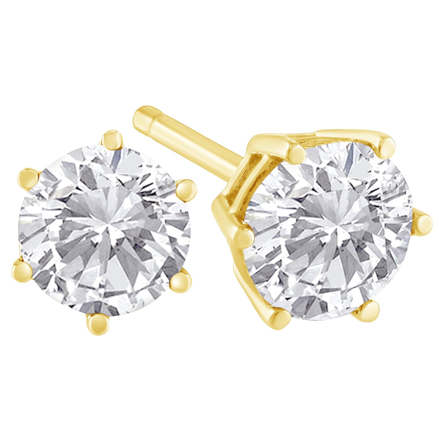 Boucles d'oreilles classiques en diamant rond de 1,5 Cttw en or jaune 18K