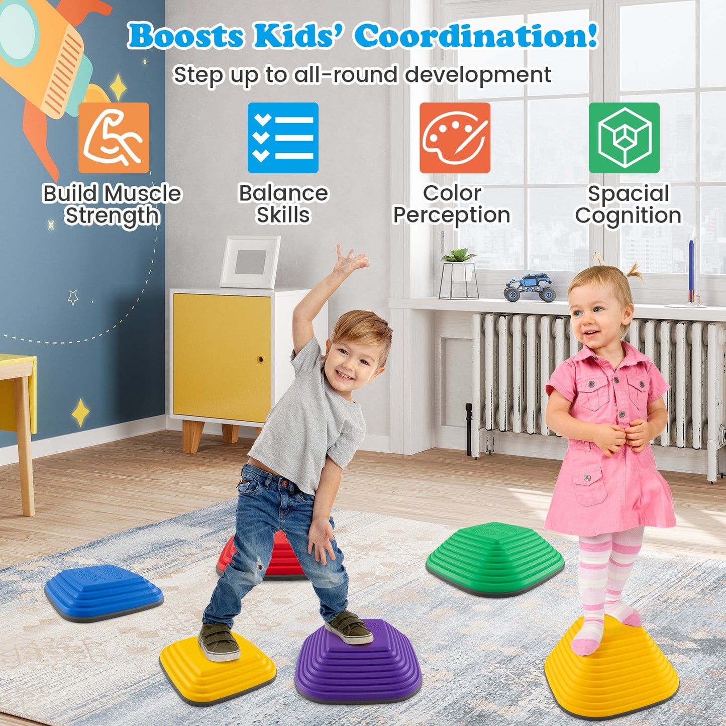 Gbruno 6-Piece Kids Stepping Stone Balance Blocks - Multicolor