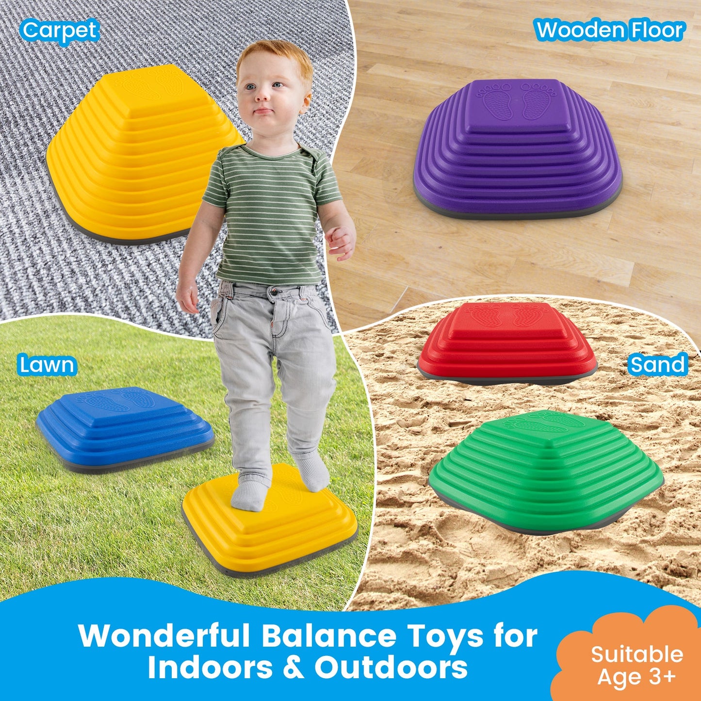 Gbruno 6-Piece Kids Stepping Stone Balance Blocks - Multicolor