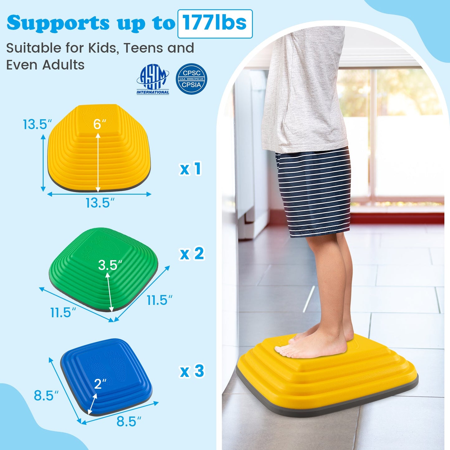 Gbruno 6-Piece Kids Stepping Stone Balance Blocks - Multicolor