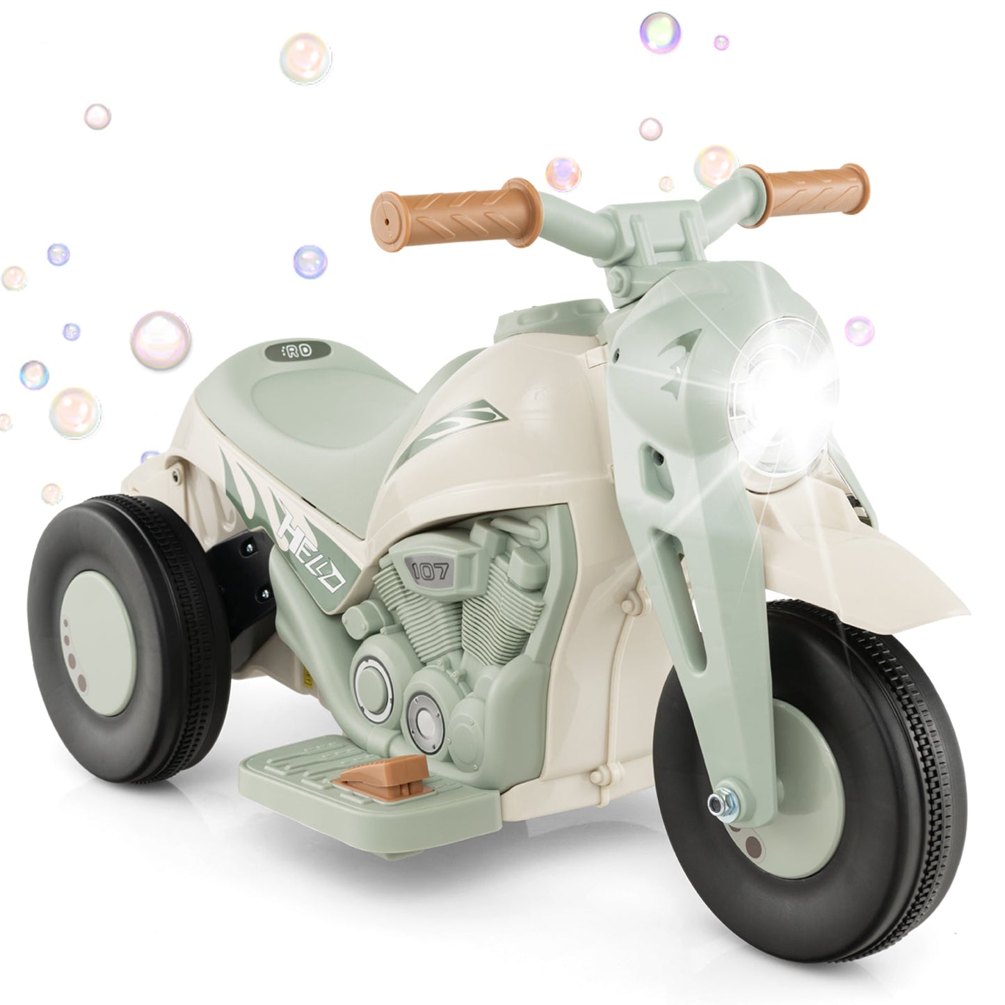 6V Kids Electric Ride-On Motorcycle with Bubble Maker - Beige
