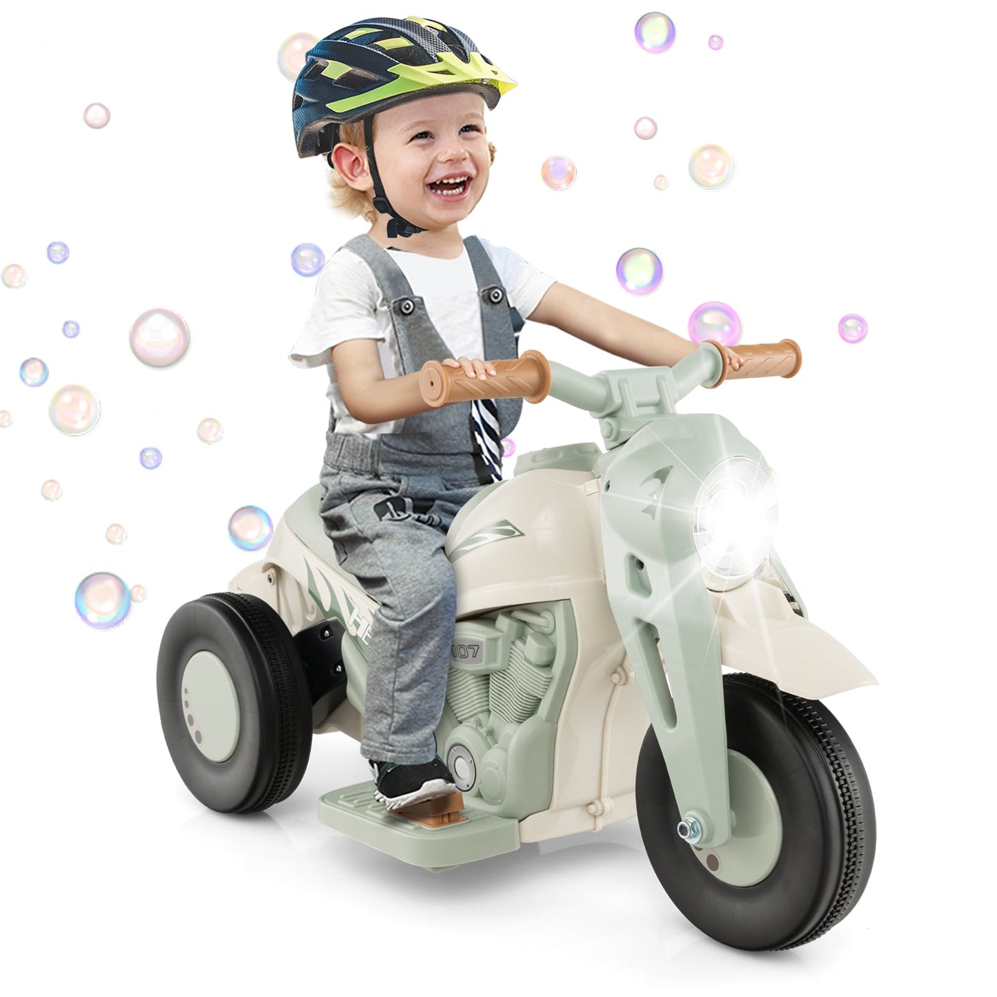 6V Kids Electric Ride-On Motorcycle with Bubble Maker - Beige