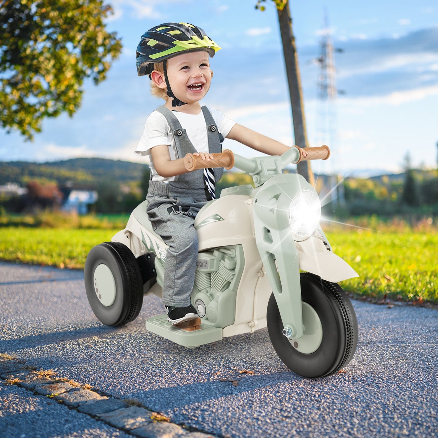 6V Kids Electric Ride-On Motorcycle with Bubble Maker - Beige