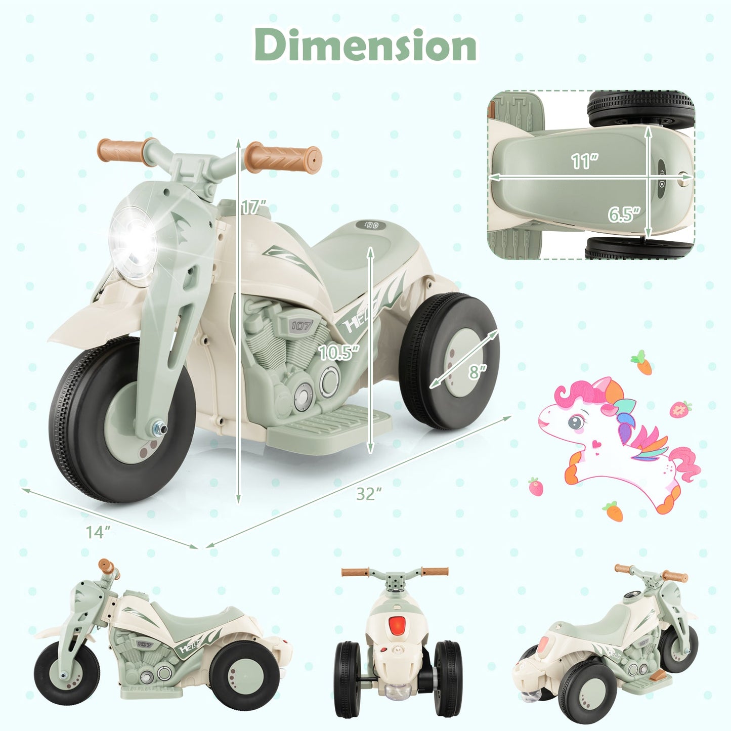 6V Kids Electric Ride-On Motorcycle with Bubble Maker - Beige