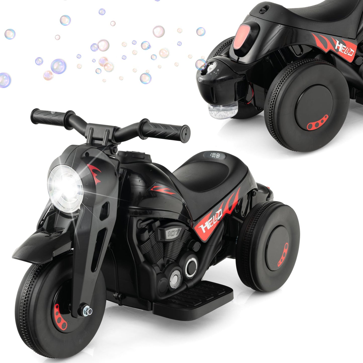 6V Kids Electric Ride-On Motorcycle with Bubble Maker - Black