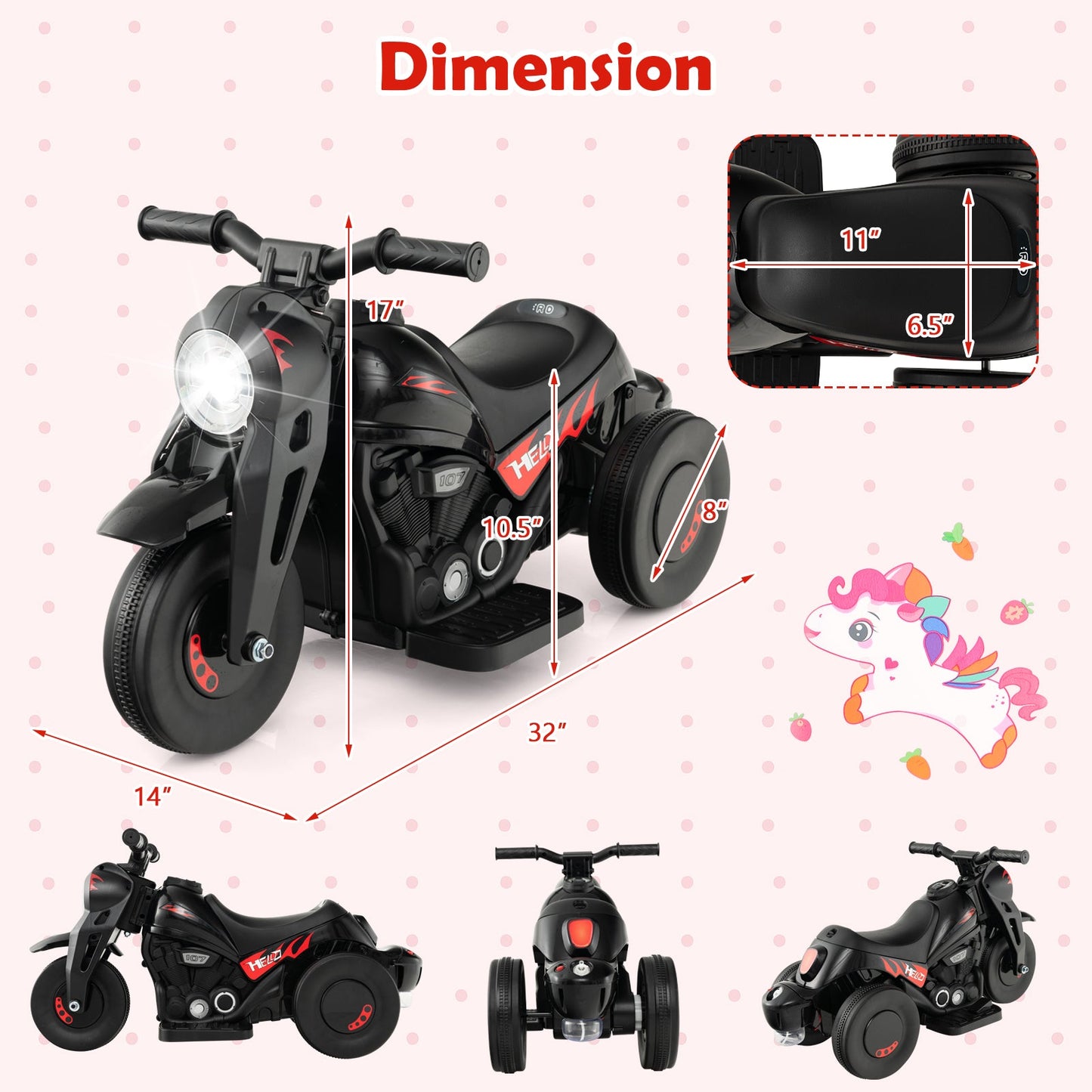 6V Kids Electric Ride-On Motorcycle with Bubble Maker - Black